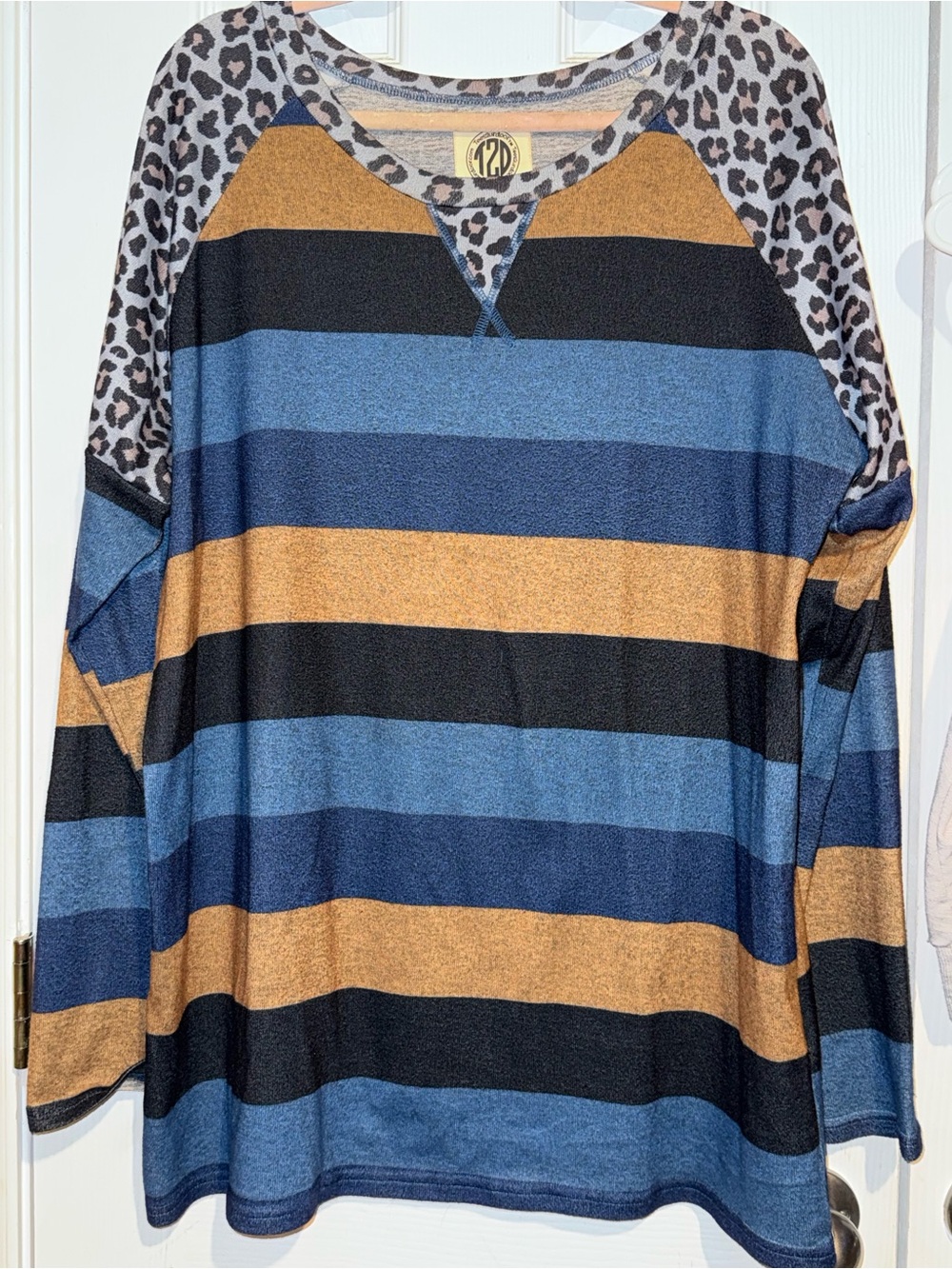 Striped Raglan Blouse in Blue, Mustard & Black